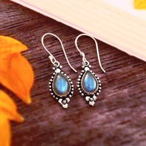 7x10 MM Gemstone Women Drop Dangle Earring,Sterling Silver Earring in Kuwait