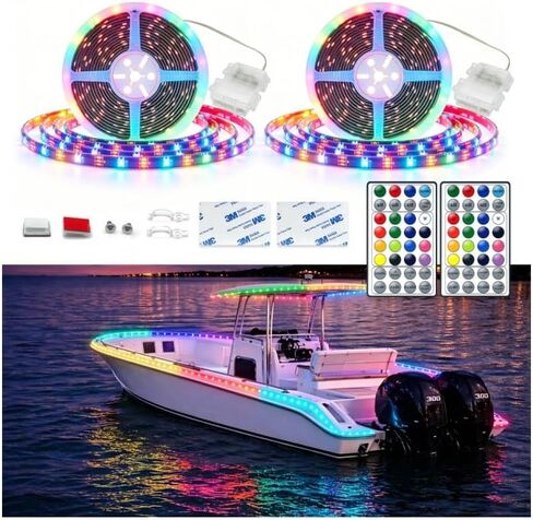 أضواء قارب عائم تعمل بالبطارية RGB + IC Dream Color Marine LED قطاع لبطة باس كاياك، شريط أضواء قارب مقاوم للماء لاسلكي لأضواء سطح السفينة الداخلية، ضوء الصيد الليلي، 16.4FT in Kuwait