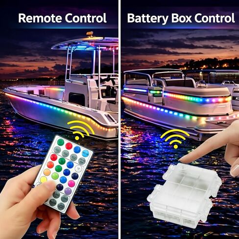أضواء قارب عائم تعمل بالبطارية RGB + IC Dream Color Marine LED قطاع لبطة باس كاياك، شريط أضواء قارب مقاوم للماء لاسلكي لأضواء سطح السفينة الداخلية، ضوء الصيد الليلي، 16.4FT in Kuwait