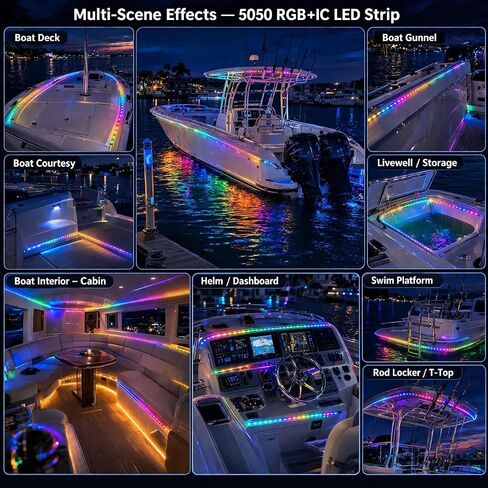 أضواء قارب عائم تعمل بالبطارية RGB + IC Dream Color Marine LED قطاع لبطة باس كاياك، شريط أضواء قارب مقاوم للماء لاسلكي لأضواء سطح السفينة الداخلية، ضوء الصيد الليلي، 16.4FT in Kuwait
