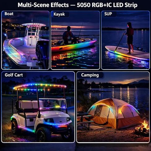 أضواء قارب عائم تعمل بالبطارية RGB + IC Dream Color Marine LED قطاع لبطة باس كاياك، شريط أضواء قارب مقاوم للماء لاسلكي لأضواء سطح السفينة الداخلية، ضوء الصيد الليلي، 16.4FT in Kuwait