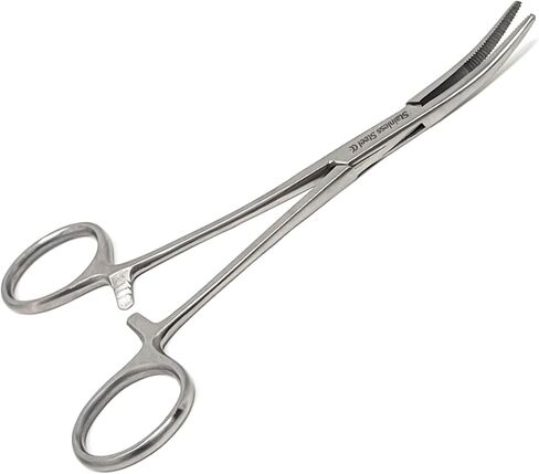 Kelly Hemostat Forceps Locking Tweezers Clamps with Curved Half Serrated Jaws 18cm Made of Stainless Steel in Kuwait