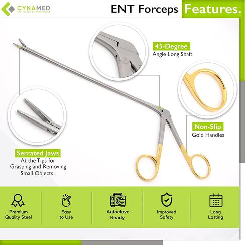 Cynamed Premium German Hartman Alligator Micro Forceps Serrated Gold Rings ENT Instruments Ear Wax Foreign Object Removal in Saudi Arabia
