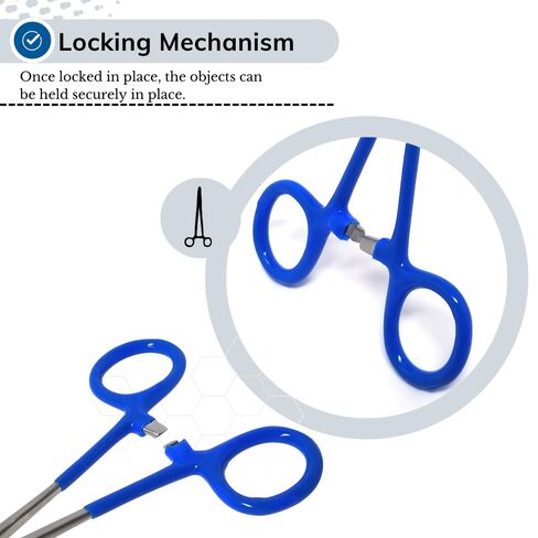 Set of 2 Assorted Color Vinyl Grip Handle German Stainless Straight & Curved Hemostat Forceps Pliers Full Serrated 8" (Blue Grip) in Saudi Arabia