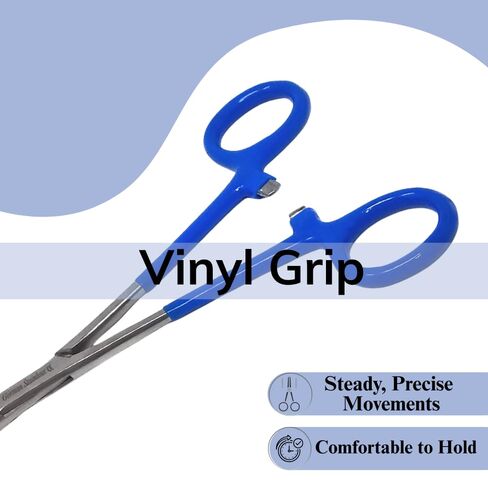 Set of 2 Assorted Color Vinyl Grip Handle German Stainless Straight & Curved Hemostat Forceps Pliers Full Serrated 8" (Blue Grip) in Saudi Arabia