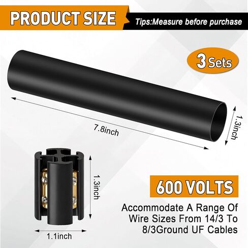 3 Sets Underground Wire Splice Kit for 14/3 to 8/3 Range Direct Burial UF Wire,600 Volts Maximum Waterproof Direct Burial Splice Kit with Connector and Heat Shrink Tubing for Electrical Cables in Kuwait