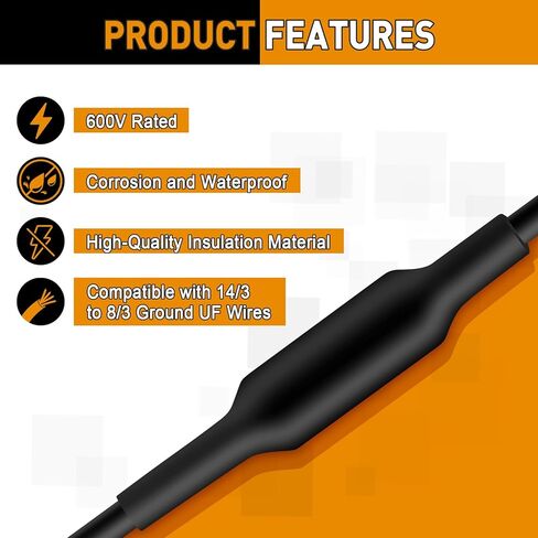 3 Sets Underground Wire Splice Kit for 14/3 to 8/3 Range Direct Burial UF Wire,600 Volts Maximum Waterproof Direct Burial Splice Kit with Connector and Heat Shrink Tubing for Electrical Cables in Kuwait