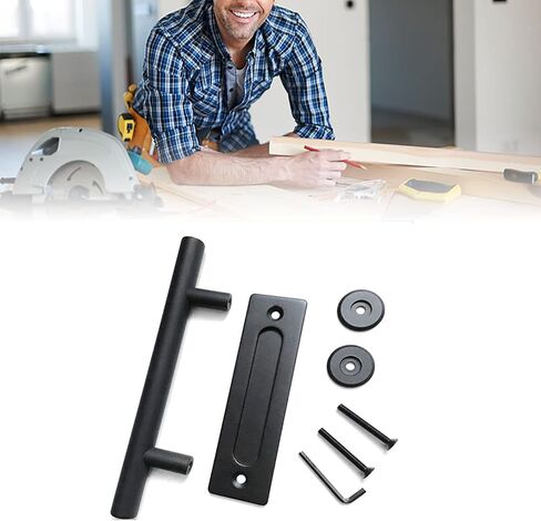 Dan&Dre Sliding Barn Door Handle 4.8mm Thick Carbon Steel Double Sided Push Pull Handle with Precise Cut Split Assembly for Barn Door Use (Round) in Kuwait