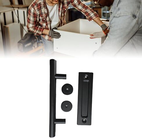 Dan&Dre Sliding Barn Door Handle 4.8mm Thick Carbon Steel Double Sided Push Pull Handle with Precise Cut Split Assembly for Barn Door Use (Round) in Kuwait