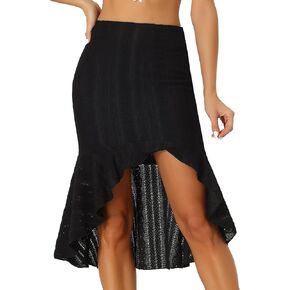 Allegra K Lace Skirt for Women's Ruffle Hem Asymmetrical Stretchy Midi Skirt