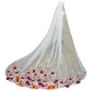 طرحة زفاف ملونة ثلاثية الأبعاد، طرحة زفاف زهرية، طرحة زفاف للحديقة الخارجية، طرحة زفاف أنيقة، طرحة زهور مميزة (118 بوصة)