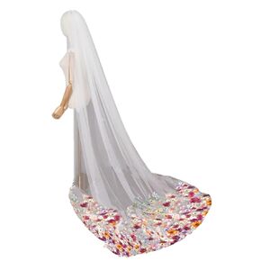 Colorful 3D Flowers Wedding Veil, Floral Wedding Veil, Outdoor Garden Wedding Veil, Elegant Bridal Veil, Statement Flowers Veil (118inches)