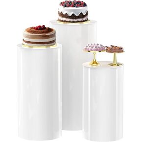 White Round Cylinder Pedestal Stands Stands Display 3PCS Large Round Cylinder Tables for Parties Pedestal Display Plinth Pillars Pedestal Decor Backdrop Dessert Table Pillars for Wedding Birthday 35.4 * 15.7" (L), 29.5 * 14.2" (M), 23.6 * 13" (S)