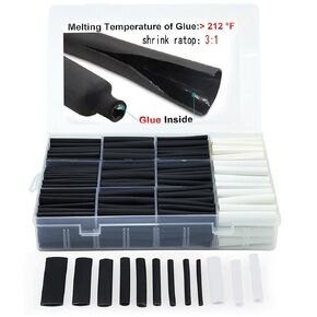 310 PCS 3:1 Dual Wall Adhesive Heat Shrink Tubing Kit, Adhesive Lined,Marine Wire Cable Sleeve Tube Assortment with Storage Case for DIY(Black & White)