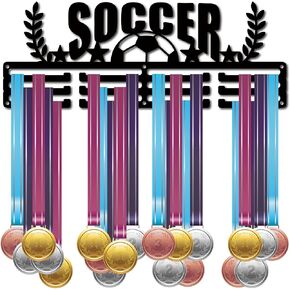 CREATCABIN Football Player Medal Display Holder Soccer Metal Medal Hanger Sports 3 Rung Badge Display Case Holder Rack Wall Mount Frame Gifts for boys Running Gymnastics Over 60 Medals