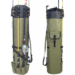 LINOCA حقيبة صنارة الصيد حقيبة تخزين قضيب الصيد تحمل 5 أقطاب حقيبة سفر مقاومة للماء خفيفة الوزن حقيبة تخزين أدوات الصيد سعة كبيرة منظم معدات الصيد هدية للرجال in Kuwait
