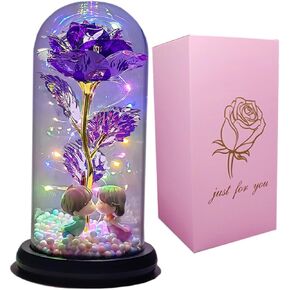 Colorful Blue Rose Gift for Her, Women Romantic Valentine Gifts for Wife Led Galaxy Rose in Glass Dome,Women Gifts Ideas for Valentine's Day Mother's Day,Thanksgiving Day,Birthday,Anniversary