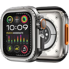 Fullife 3 in 1 Ultra Look Metal Case Design for Apple Watch Case, Front & Back Rugged Protector + Watch Crown [Turning into Ultra 2/1 Upgrade] iWatch Series 9 8 7 6 5 4 SE2/SE 45mm 44mm.