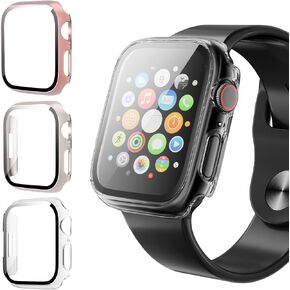[عبوة من 3 قطع] حافظة واقي شاشة لساعة Apple SE 2022 Series SE 6 5 4 44 مم مع واقي شاشة من الزجاج المقوى، غطاء وجه واقٍ صلب رفيع للغاية من البولي كربونات لساعة iWatch 44 مم
