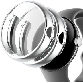 حافظة RiYHM لساعة Google Pixel Watch 2Pixel Watch، عبوتان من ممتص الصدمات الناعم المقاوم للأصفر من مادة TPU لساعة Google Watch 2 Women Men (فضي + فضي)