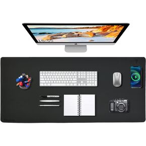 Mouse Pad with Wireless Charging Leather Mousepad with QI Phone Wireless Charger Station Computer Mouse Mat 12x10 Waterproof with Anti-Slip Rubber Base for iPhone, Laptop, Office & Home