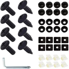 Sinytuto 8 PCS Car License Plate Screws with Installation Tools, Waterproof Durable Metal Vehicle Fastening Parts Kit, Universal Automotive License Plate Frames Accessories for Truck SUV Car (Black)