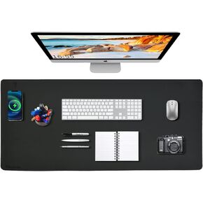 Mouse Pad with Wireless Charging Leather Mousepad with QI Phone Wireless Charger Station Computer Mouse Mat 12x10 Waterproof with Anti-Slip Rubber Base for iPhone, Laptop, Office & Home