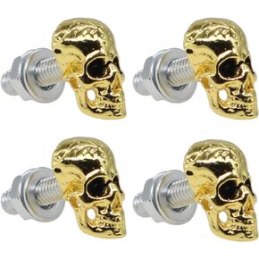 License Plate Bolts, 4 pcs Universal Skull Style Stainless Steel License Plate Screw Kit for Motorcycle Chopper Windshield Trim Car Tag Frame, Unique Addition to Your Bike. (Silver)