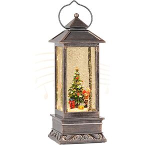12 Inch Snow Globe Christmas, Glitter Lighted Christmas Lantern with Music, USB and Battery Operated Snow Globes Decorations Indoor for Home, Christmas Decor Gift (Christmas Tree and Gift)