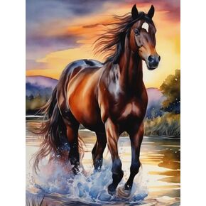 Clendo 5D Diamond Painting Kits for Adults, DIY Horse Diamond Art Kits for Beginners, Round Full Drill Diamond Painting for Home Wall Decoration Gift 12×16inch, Animal