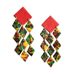 Handmade oversized tribal drop trendy bold big large womens dangle long lightweight chunky colorful polymer clay earrings - Ashtyn (Orange)