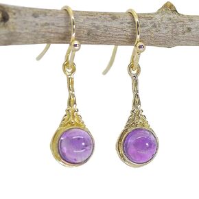 Amethyst earrings, 14k gold dangle earrings, Purple gemstone earrings, Natural stone earrings, Victorian earrings, (amethyst)