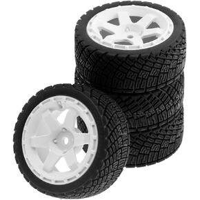 Chanmoo 1/10 Rally Tires and Plastic Drift Wheels 12mm Hex RC On Road Tyres for 1:10 Scale Street Car Tamiya TT01 TT02 XV01 TA06 A959 PTG2 144001 HPI KYOSHO HSP PTG2 Traxxas 4PCS