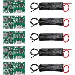 5pcs 18650 Lithium Li-ion Battery Charger Module+ 5pcs 18650 Battery Holder for 18650 Lithium Battery Fast Charging Boost Mobile Power Protection PCB Board