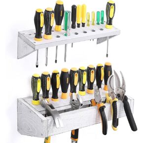LIANTRAL Screwdriver Wrench Holder Organizer, Wall Mount Wood Hand Tool Hammer Pliers Storage Rack, 2-Pack (gray-whitewash) in Kuwait