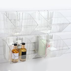 4 Pcs Slatwall Bins with Hooks, Plastic Wall Mounted Storage Bins Slatwall Accessories Organizer Slatwall Containers for Organizing Hardware Tool Garage Wall DIY Craft Workbench (Clear)