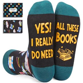Zmart Book Lover Gifts for Women Men, Novelty Reading Book Gifts for Book Lovers Females Males Students, Book Socks for Teens Boys and Girls