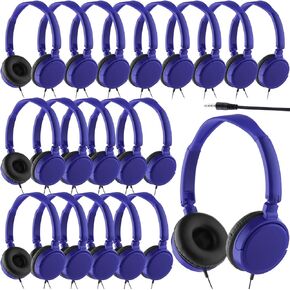 Yunsailing 18 Pack Classroom Headphones Bulk Student Headphones Wired Class Headphones Set for Kids School with Individually Wrapped Adjustable Over Ear Head Earbuds (White)