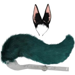 Tighnari Ears and Tail Set Faux Fur Anime Cosplay Headband with Tail Animals Costume Accessories for Party