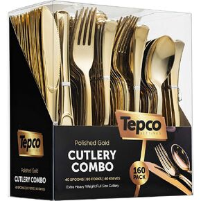 160 Silverware Set - Plastic Cutlery Set - Disposable Flatware - 80 Plastic Forks, 40 Plastic Spoons, 40 Cutlery Knives Heavy Duty Silverware for Party Bulk Pack (Gold)
