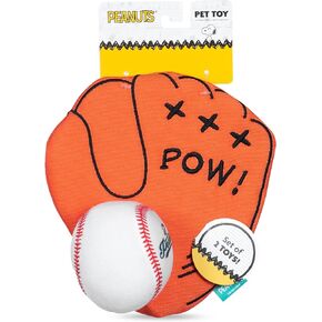 Snoopy The Athlete Multi-Material Dog Ball Toy, 3-Pack - Squeaky, Interactive Dog Toys with Multiple Textures, Perfect for Fetch and Chew - Featuring Snoopy and Woodstock Designs