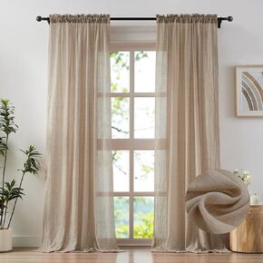 Anpark Elegant Black Sheer Curtains Cotton Linen Textured for Living Room, Bedroom Soft Light Filtering Rustic Drapes Natural Rod Pocket Voile Curtains, W52 x L84 inch, 2 Panels
