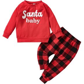 LYSMuch Toddler Baby Girls Boys Christmas Clothes Long Sleeve Santa Baby Shirt Pants Set