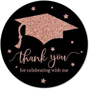 Rose Gold Black Graduation Thank You Stickers, Congrats Grad Party Favor Sticker Labels 40-Pack 2in