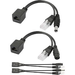 Passive POE Adapter Cable,2Pair POE Injector and POE Splitter Kit with 5.5x2.1mm DC Connector for WLAN, Routers, Switches,Internet Telephony,IP Cameras
