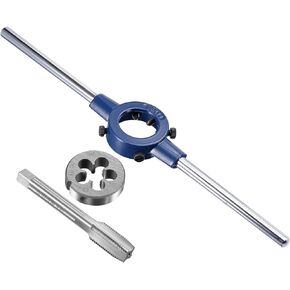 uxcell 1/2-20 UNF Tap and Die Set with 38mm Round Die Stock Handle Wrench, High Speed Steel Machine Thread Tap and Round Die Threading Tool