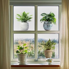 3 Sheets Potted Plant Window Clings Botanical Window Decals Anti-Collision Window Clings Green Plant Double-Sided Window Stickers for Living Room Home Kitchen Decor