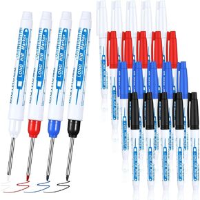 SATINIOR 20 Pcs Deep Hole Marker Pens 30 mm Waterproof Deep Reach Markers Multi Purpose Deep Drill Hole Long Nose Marker for Carpenters Builders Construction Woodworking Architect Supply, 4 Ink Color