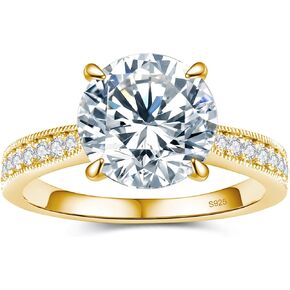Round Moissanite Engagement Rings for Women, Women's 925 Sterling Silver Engagement Ring Moissanite Promise Rings for Her,Wedding Bands Moissanite Rings 1.5/2/3/4/5CT.