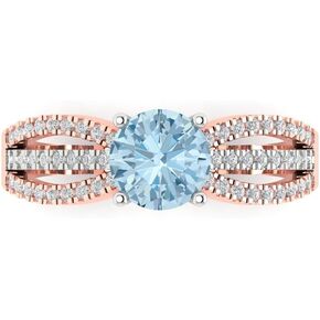 Clara Pucci 1.19ct Round Cut Solitaire Aquamarine Blue Simulated Diamond Designer Wedding Anniversary Bridal Ring 14k 2 tone Gold